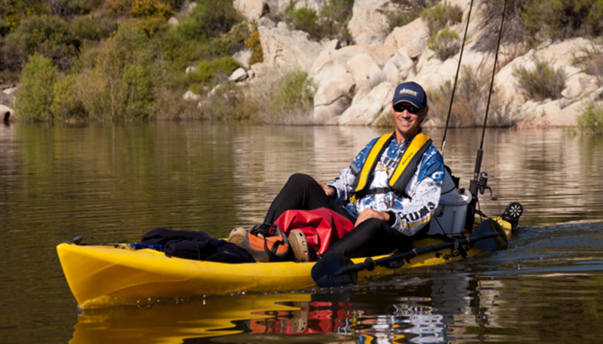 The electrified Ocean Kayak Torque gets around at up to 5 mph - no paddle necessary.