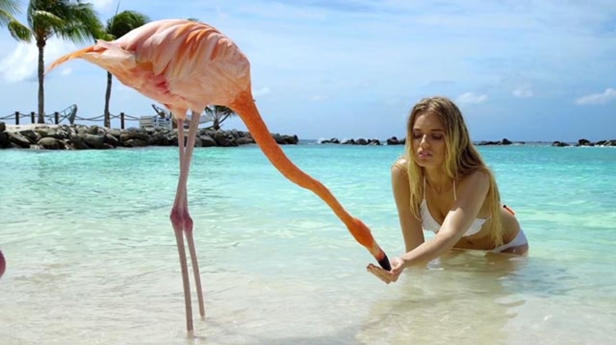 Megan Irminger on location in Aruba for the 2014 Surfing magazine swimsuit issue; frame grab courtesy of Surfing magazine
