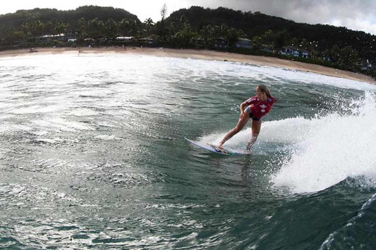 Bethany Hamilton turns off the bottom at Pipeline, one of the most dangerous waves in the world; photo: Betty Depolito