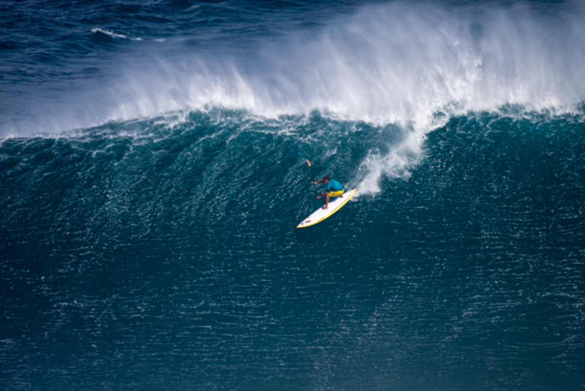 Kai Lenny spent all of last season prone paddling into Jaws. The verdict? He prefers to stand. Photo: