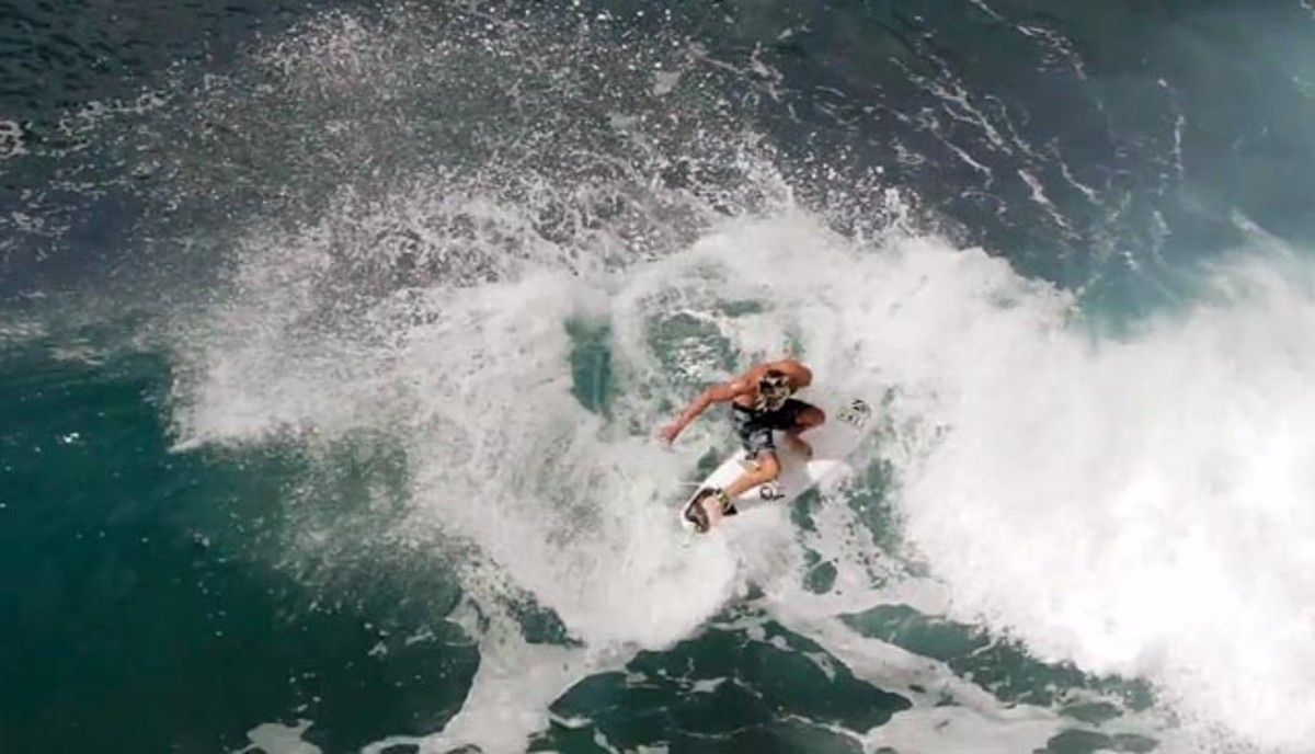 California's Luke Davis ripping into one of the two secret Caribbean surf spots featured in the Surfing magazine video; frame grab courtesy Surfing magazine