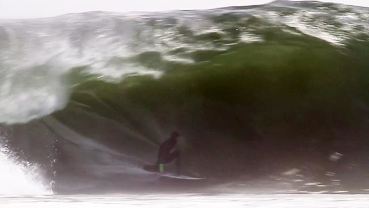 South African surfer Matt Bromley at Skeleton Bay in Namibia; frame grab from video