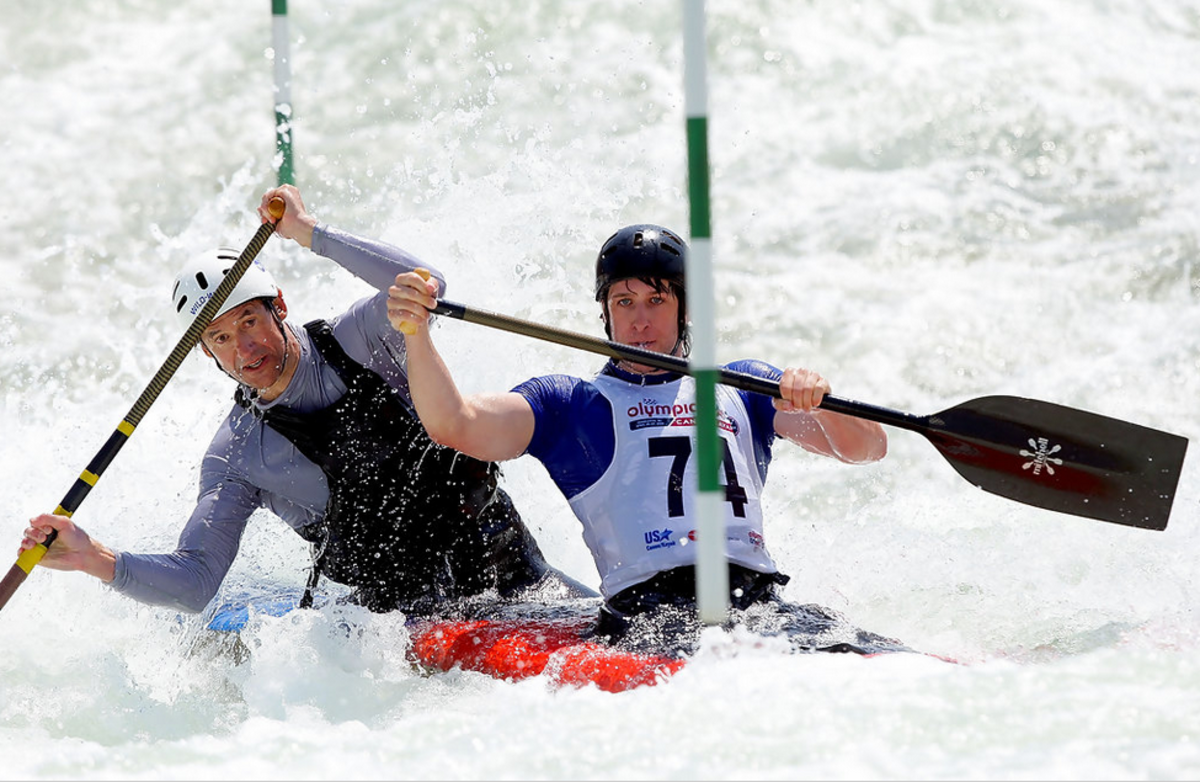 Jamie McEwan (left) and son Devin McEwan at the 2008 Olympic Trials. Photo by Matthew Stockman/Getty