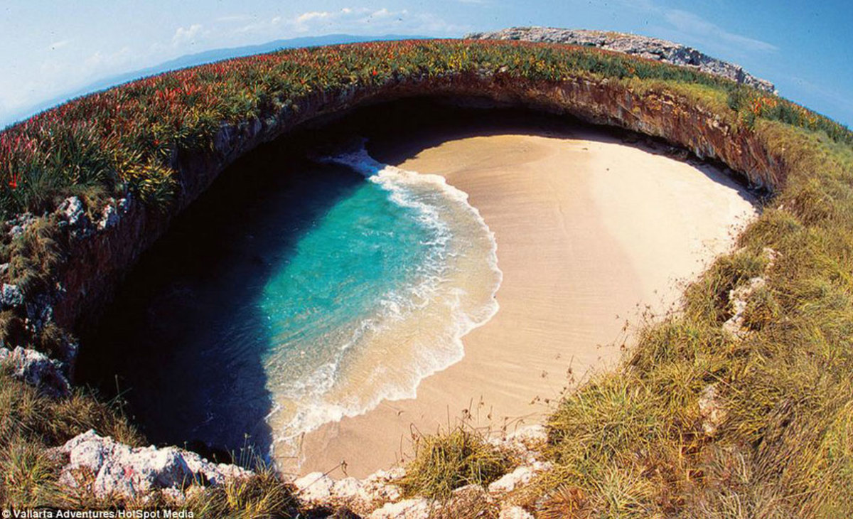 The Hidden Beach of Marieta Islands was formed by military testing and volcanic activity; photo courtesy of Vallarta Adventures