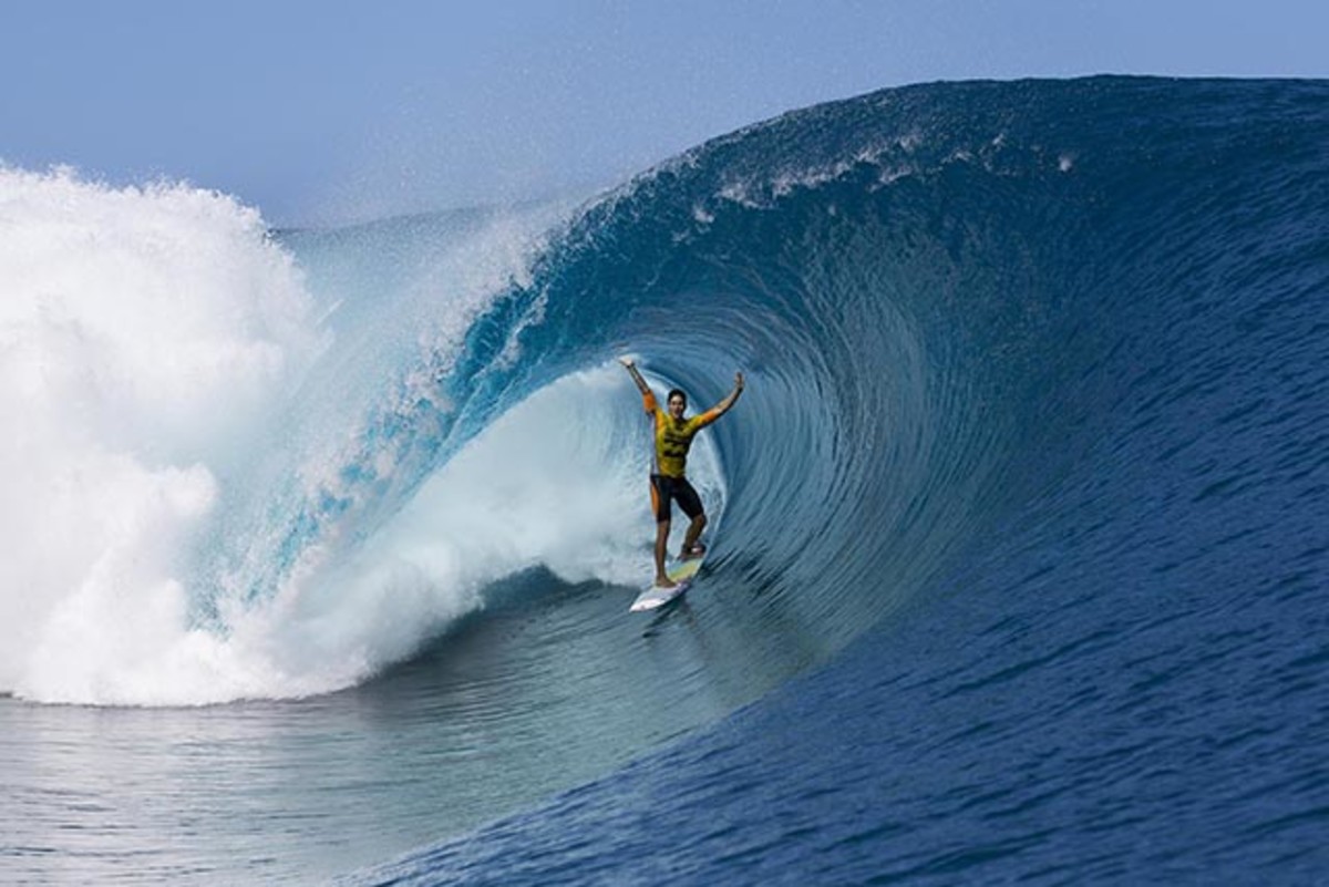 Current ASP World Championship Tour points leader Gabriel Medina on day 1 of the Billabong Pro Tahiti; photo courtesy ASP.