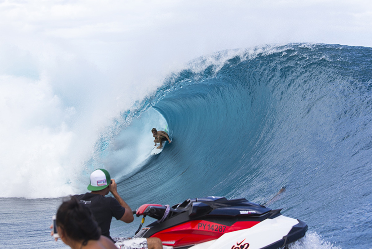 Young Australian Jack Robinson on his first trip to Tahiti gets his own inside view last week. Photo ASP/Stacey