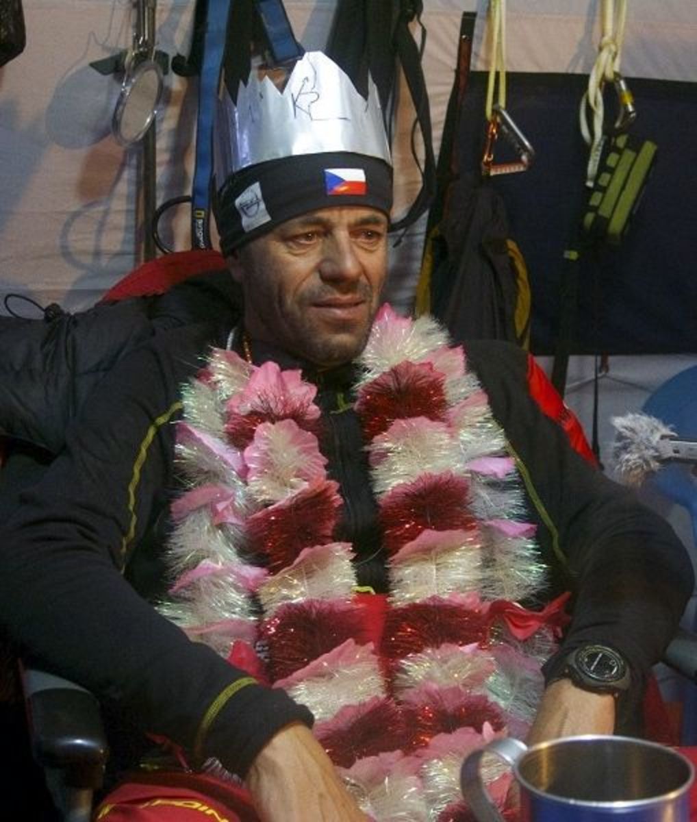 Upon returning to base camp on K2, Radek Jaros was given Crown of Himalaya. Photo from Caters News Agency used by permission