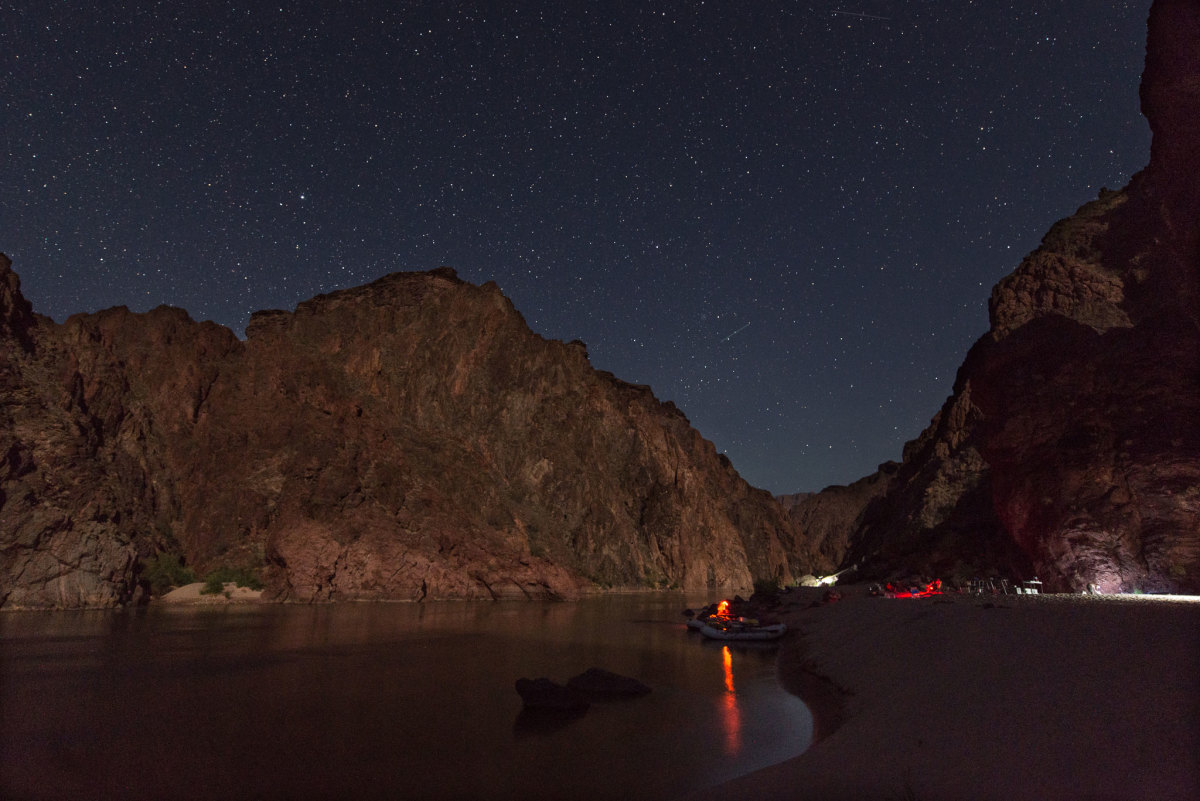 Night hits Grapevine Camp at mile 82 while rafting down the Grand Canyon; photo by Kara Hudgens