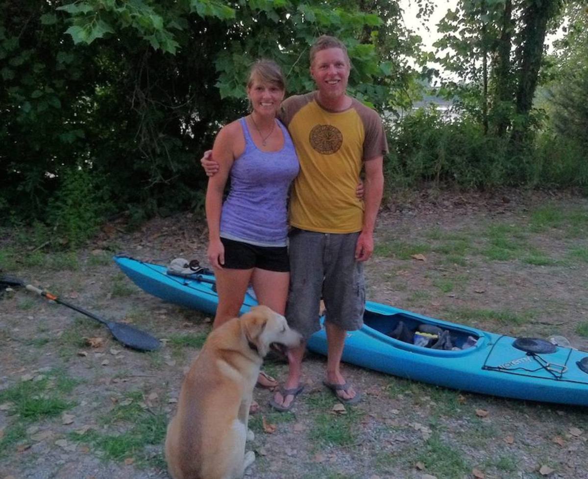 Gamache, pictured with his girlfriend Amanda, who ran support for this source-to-sea expedition, with Reggie the dog. Photo by Robin-Connie Kalthoff