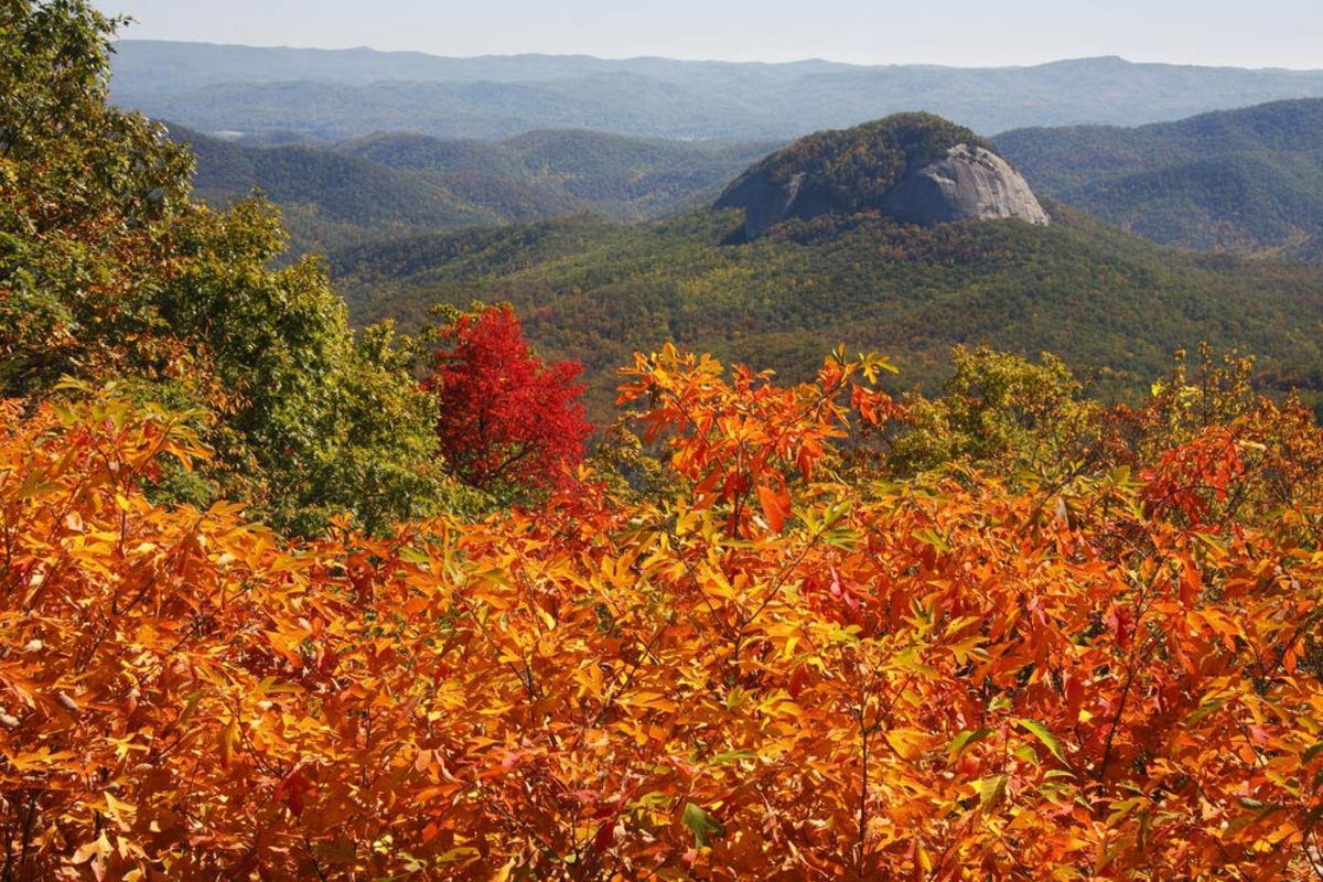 Look Glass Rock against the brilliant fall foliage; Photo: Shutterstock