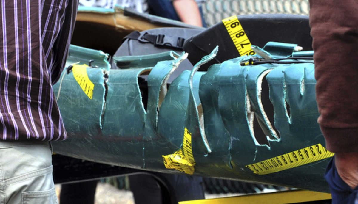 James Adamopolous and his 10-year-old son Gus were aboard this sit-in kayak when a boat driven by Steven Morse struck it. Photo: Courtesy of The Republican and Masslive.com.