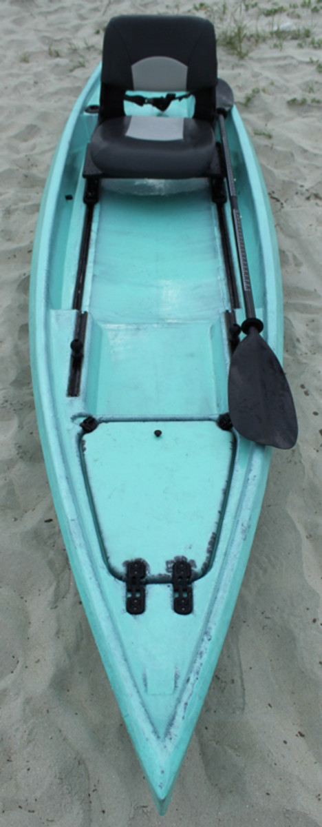 The NuCanoe Pursuit is a blank canvas. Deck it out however you like. 14 feet of Freedom Track should make for easy, no-drill rigging.