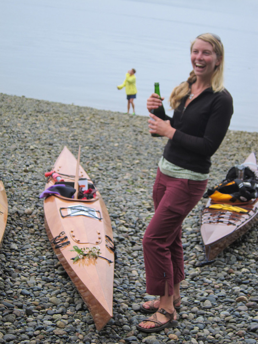 Prendergast christening her new kayak.