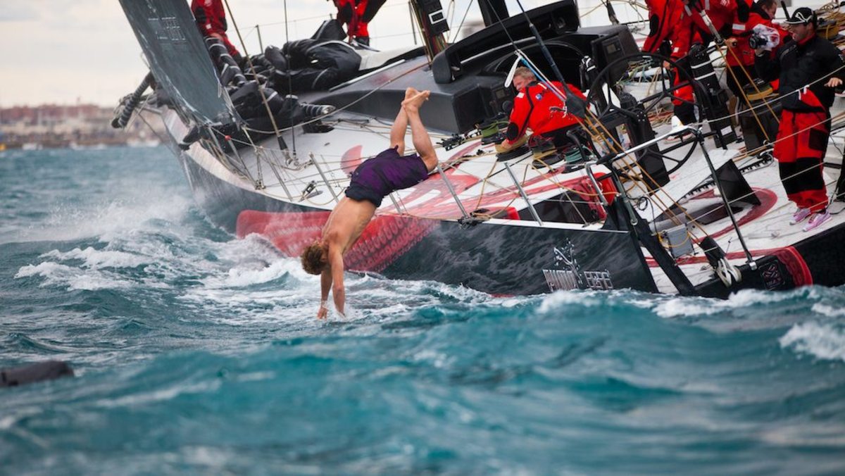Laird bails from a full speed Puma Powered. Photo by Chris Hill Puma Ocean Racing