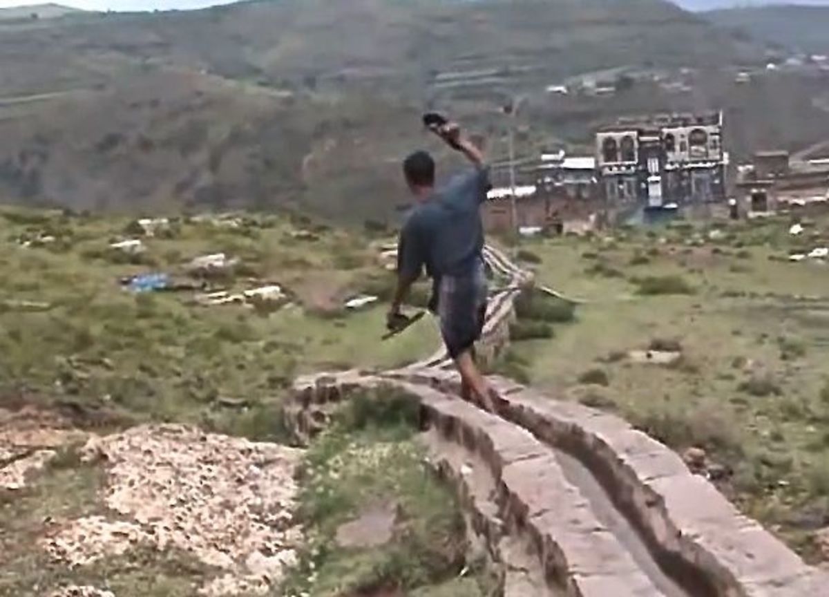 Surfing Yemeni-style: kids ride barefoot down ancient irrigation channels. Photo is a screen grab