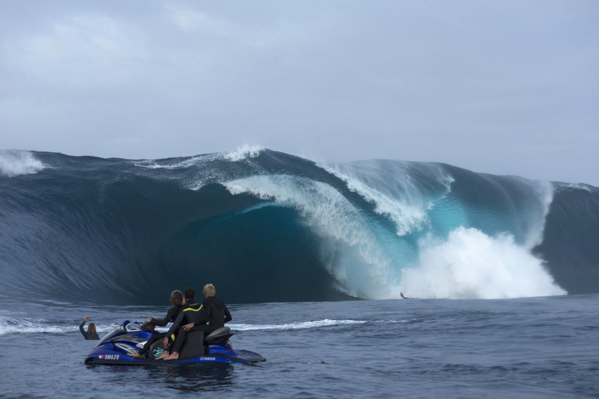 That's Russell's flipper just at the apex of the breaking wave. Photo by Red Bull/Gordon Becker