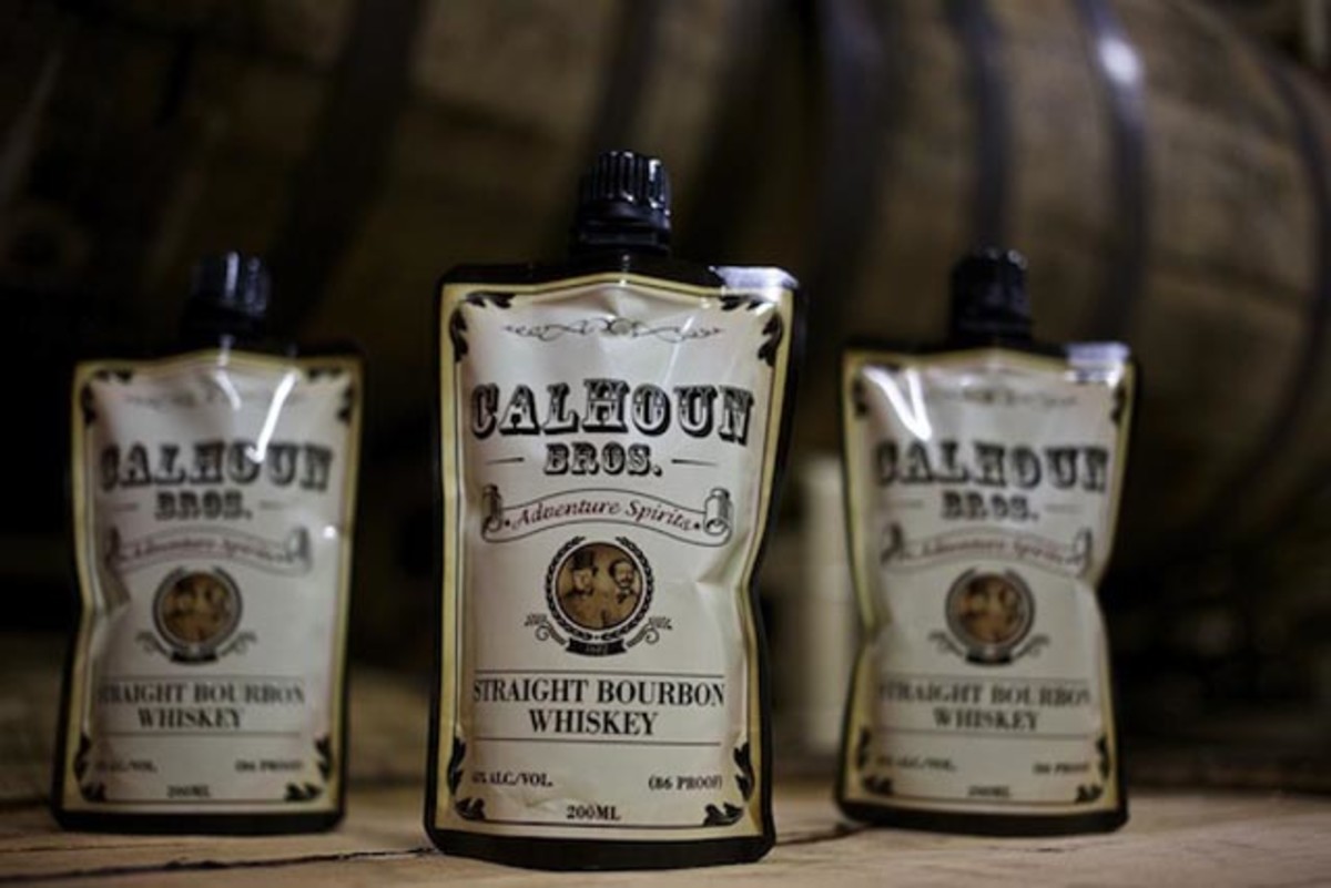 Minus a traditional flask, we think these resealable plastic pouches of bourbon whiskey from Calhoun Bros are a great substitute. Photo: Courtesy of Calhoun Bros