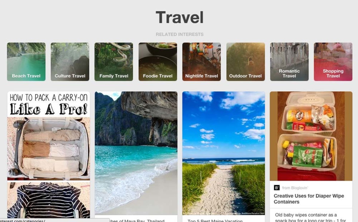 Pinterest allows you to store and organize links to helpful travel websites. Photo: Courtesy of Pinterest