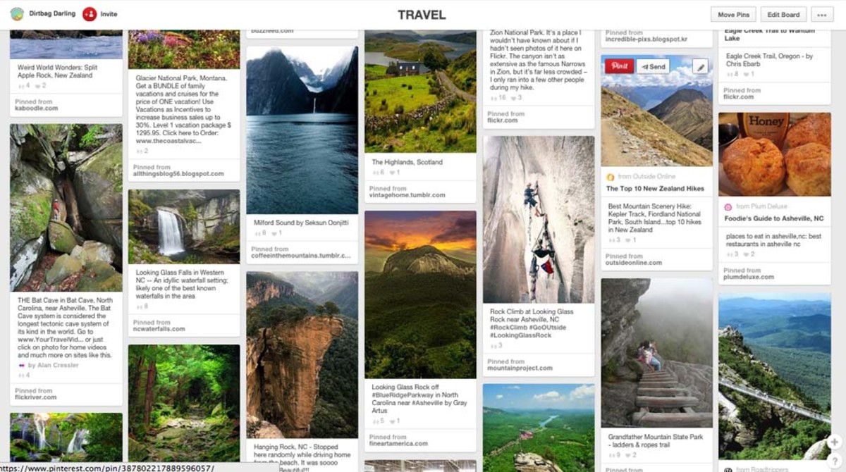 Pinterest allows users to collaborate with one another using shared boards and private messages, perfect for organizing a group trip. Photo: Courtesy of Pinterest