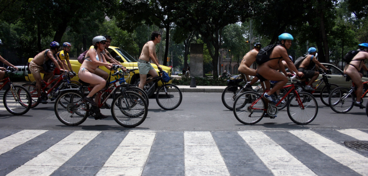 Naked bike ride in Mexico City.