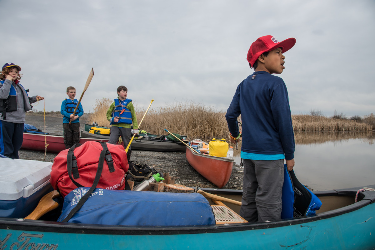 Dylan, Ben, Will and Conor - ready for canoeing.