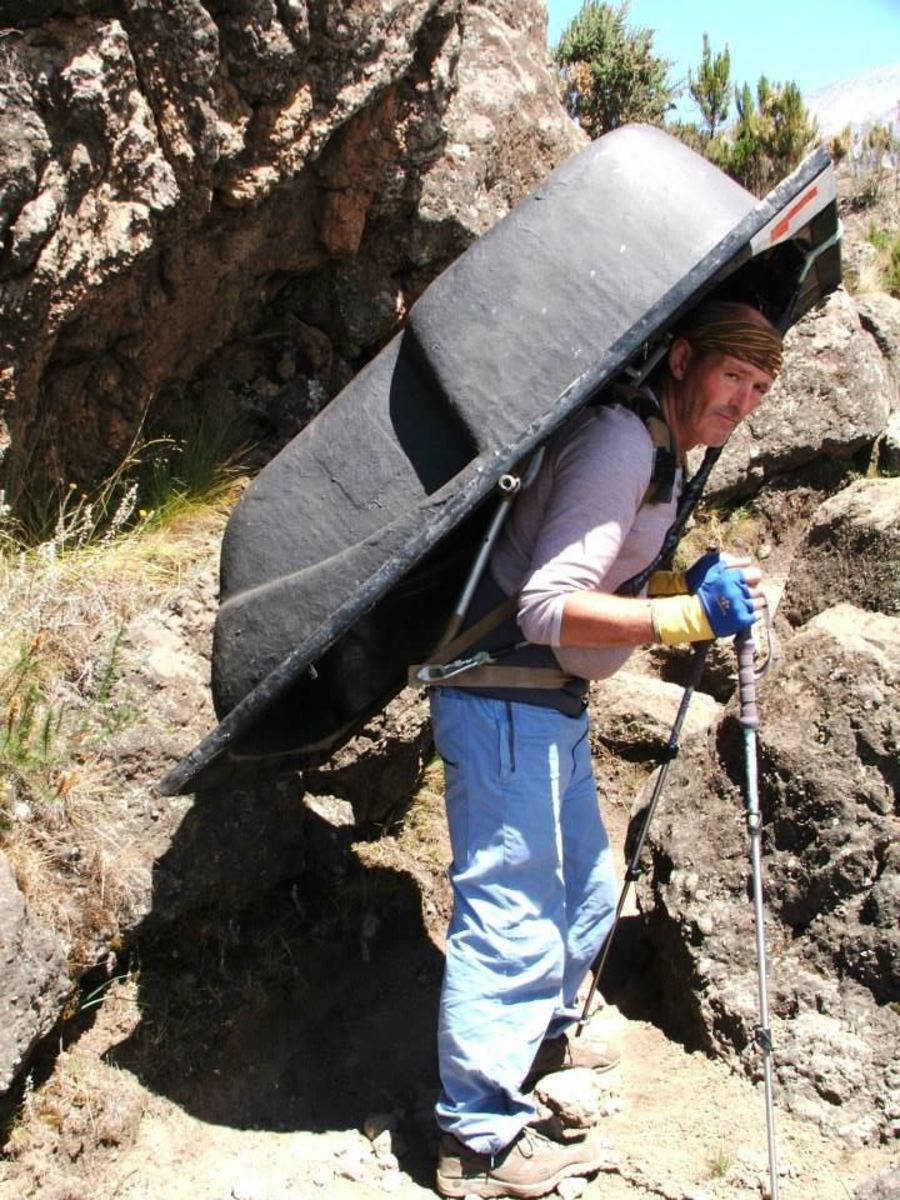 The bathtub weighed 99 pounds; luckily porters carried it down from the top of Kilimanjaro, as was planned. Photo: Robbie Dowling