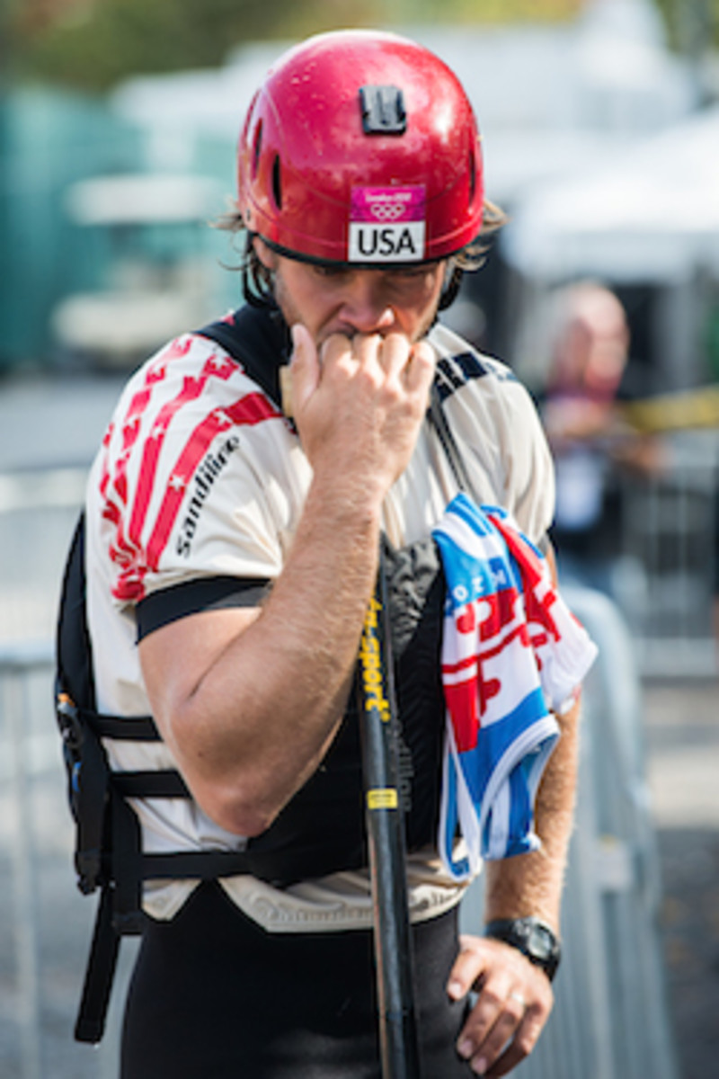 Casey Eichfeld, USA, after missing a spot to advance to finals in men's C2.