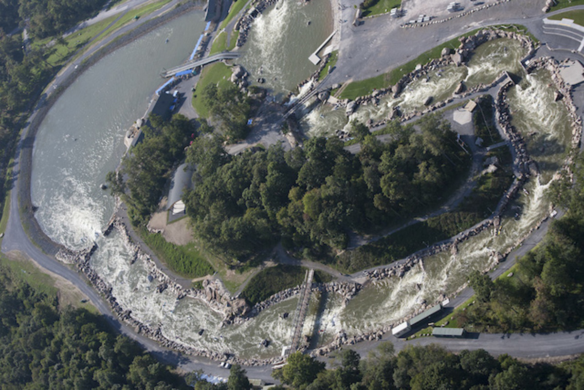 The Deep Creek whitewater slalom course, seen from above.