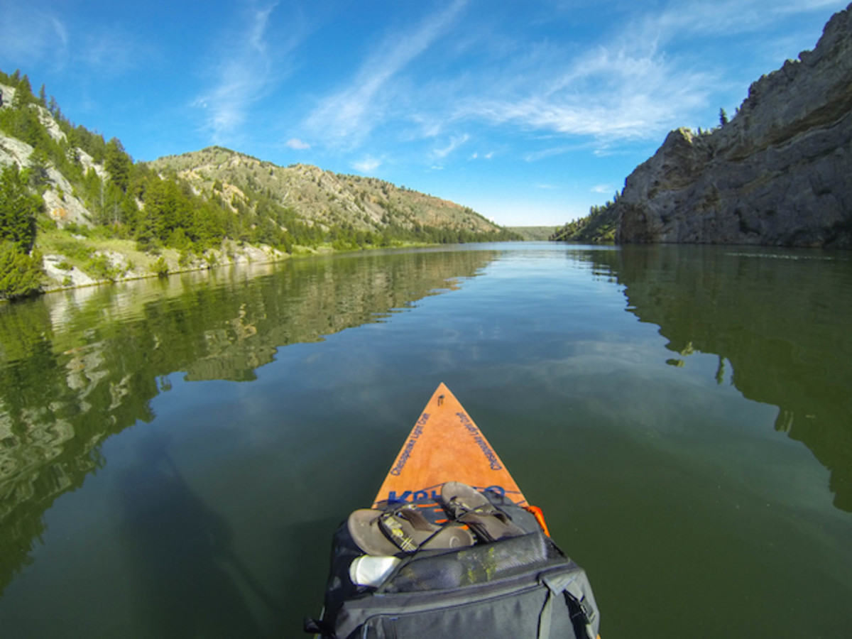 Mestrazat built his own board, then paddled it 2,400 miles down the Missouri. Photo courtesy Scott Mestrezat