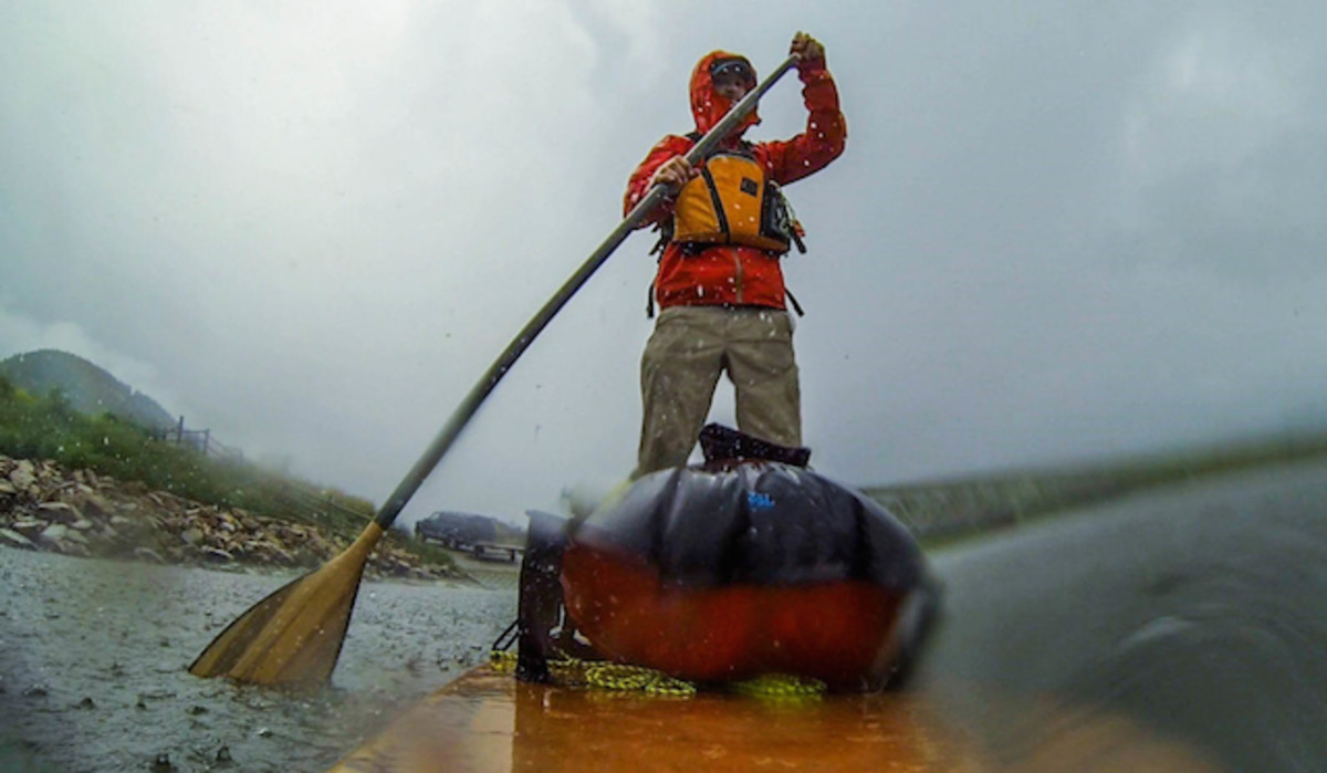It's an Outdoor Sport: Mestrezet paddling through a storm. Courtesy photo.