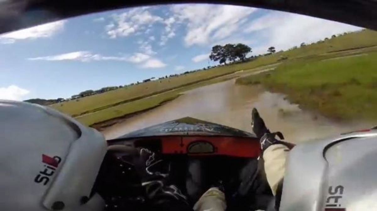 Jet boat racers react oddly after high-speed crash that could have killed them. Photo: Screen grab