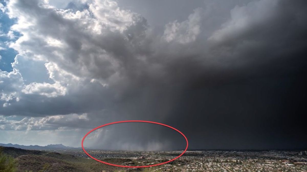 A wet microburst known as a rain bomb was captured in rare video. Photo: Screen grab from Bryan Snider's original video.