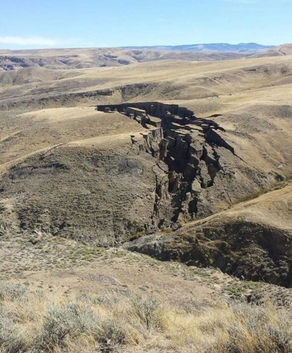 The massive crack is estimated to stretch 750 yards long and 50 yards wide in areas.