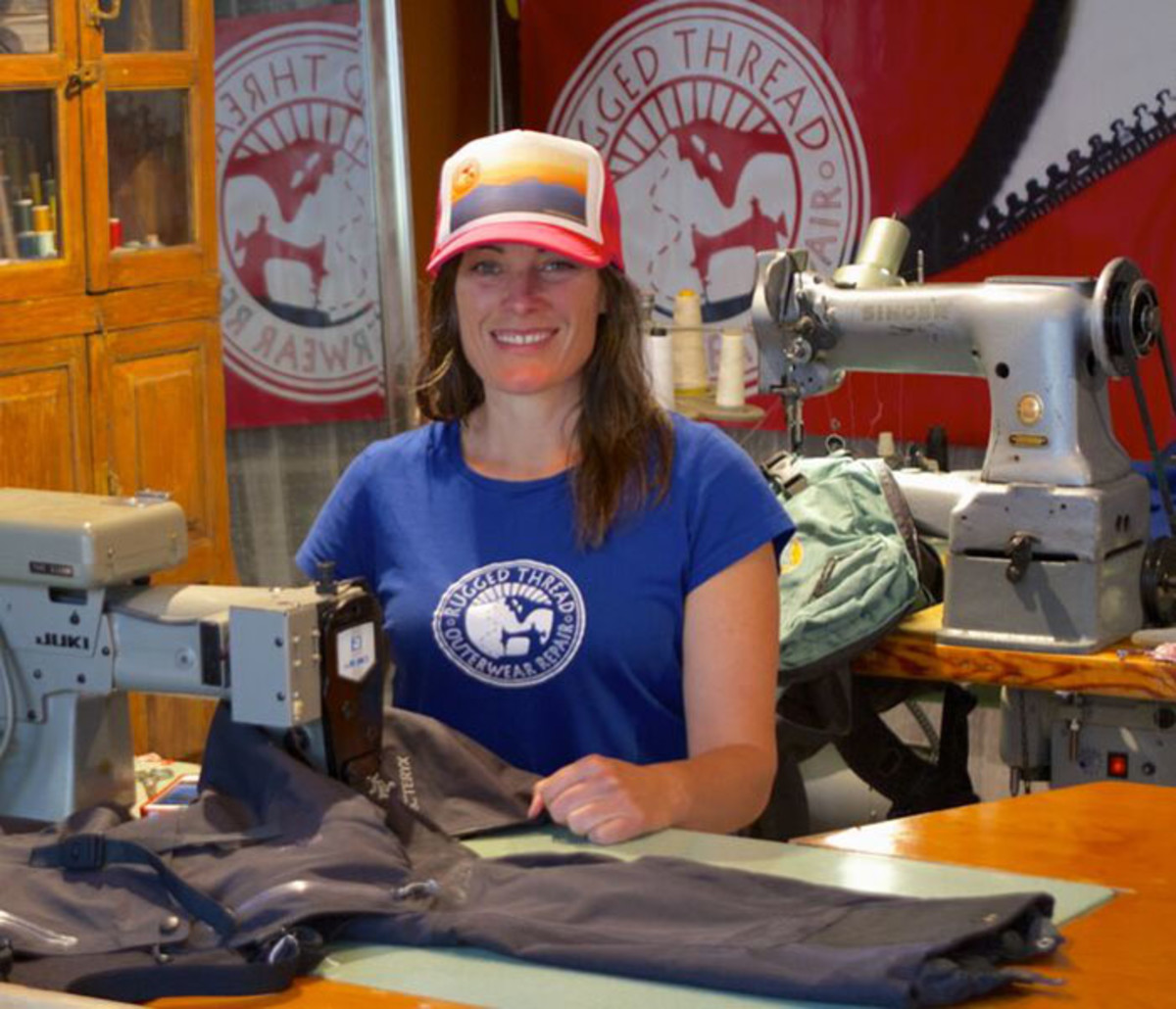 Kim Kinney learned how to repair and tailor outdoor gear after dropping out of college to ski. Photo: Courtesy Rugged Thread.