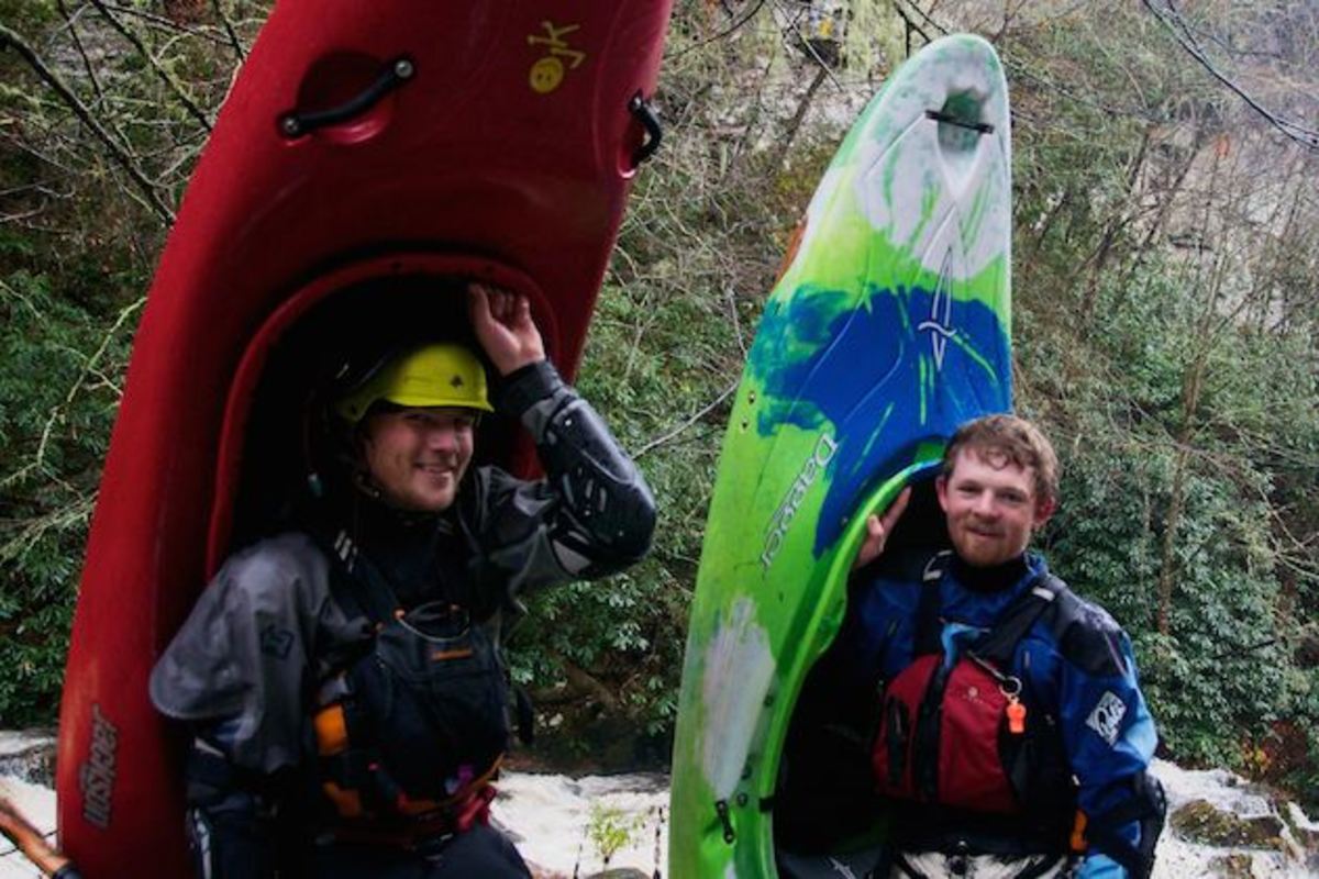 Justin Kleberg about to lead Will Butler down the Nantahala Cascades for his personal first descent. Photo by Ben David Jacob