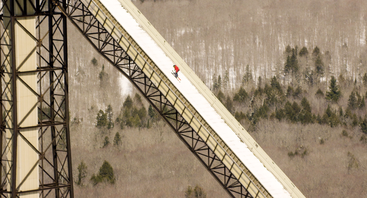 Sammy Carlson hits ski flying ramp backwards