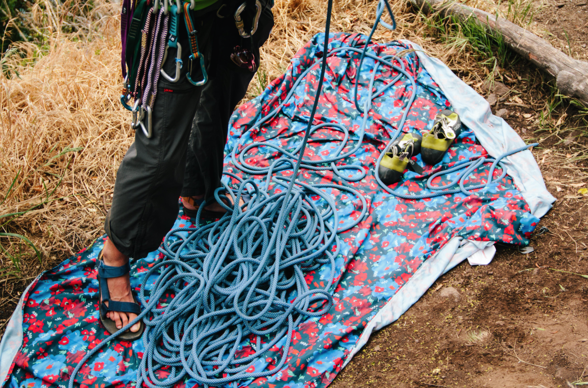 Protect your rope and your feet from dirt while climbing with a hammock. Photo: Johnie Gall