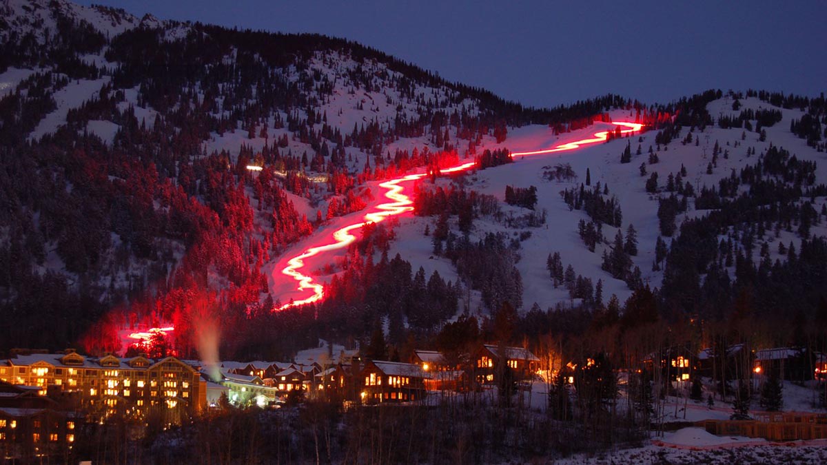 Light it up on the mountain during the day and then catch the lights over it later. Photo: Courtesy Jackson Hole Mountain Resort