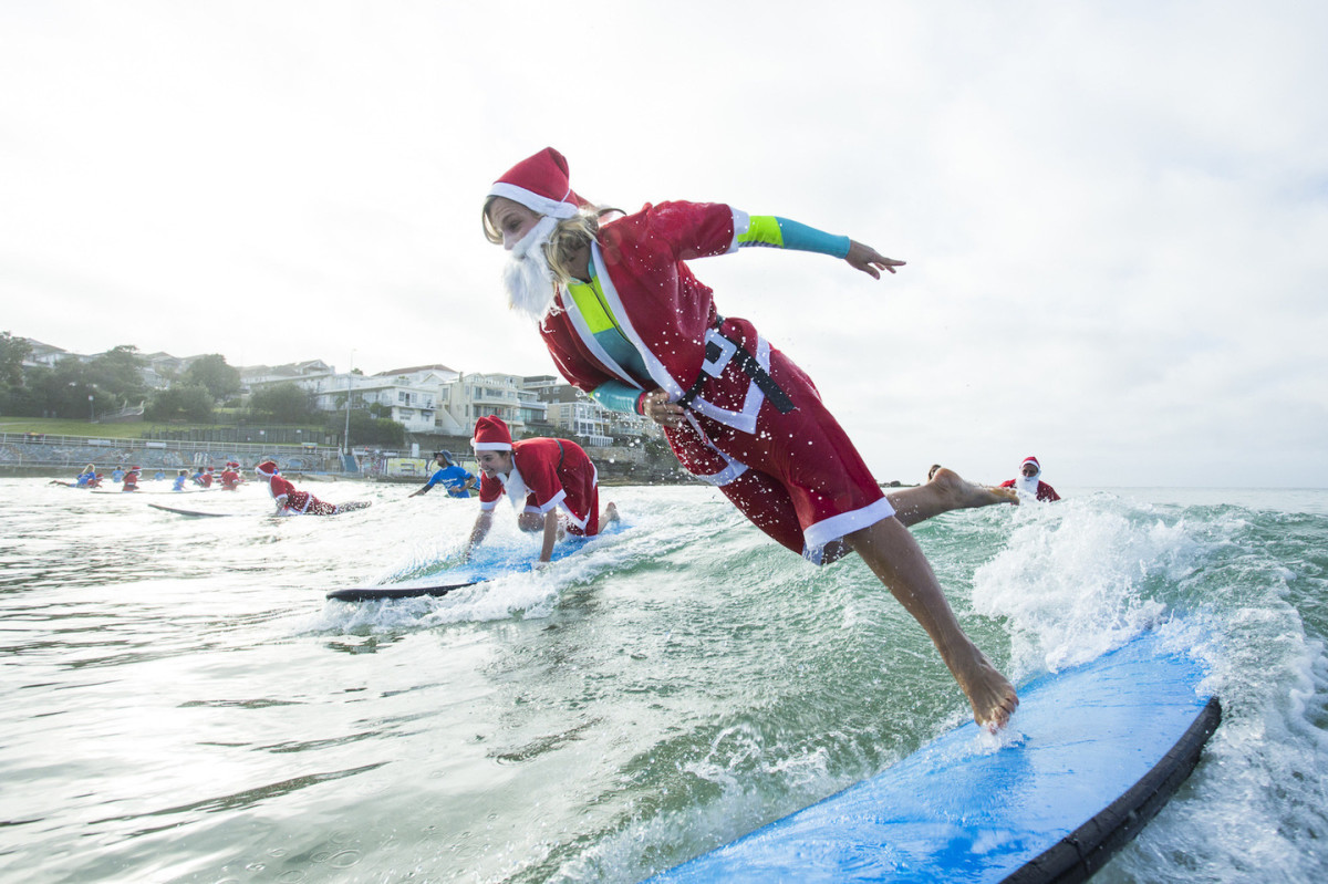 Surfing Santa world record surf lesson