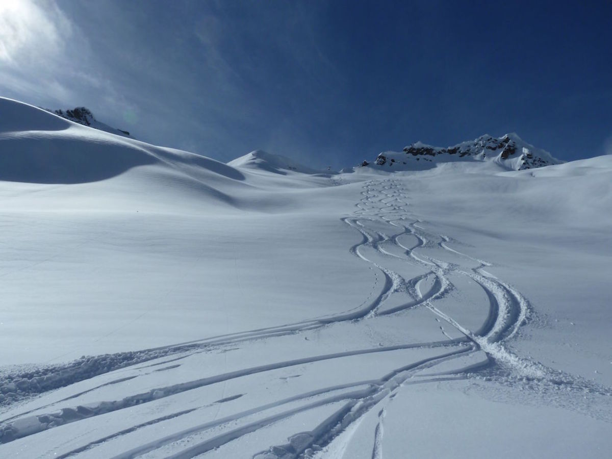 Only a chopper will get you fresh tracks on the Lyall Glacier above Telluride. Photo HeliTrax