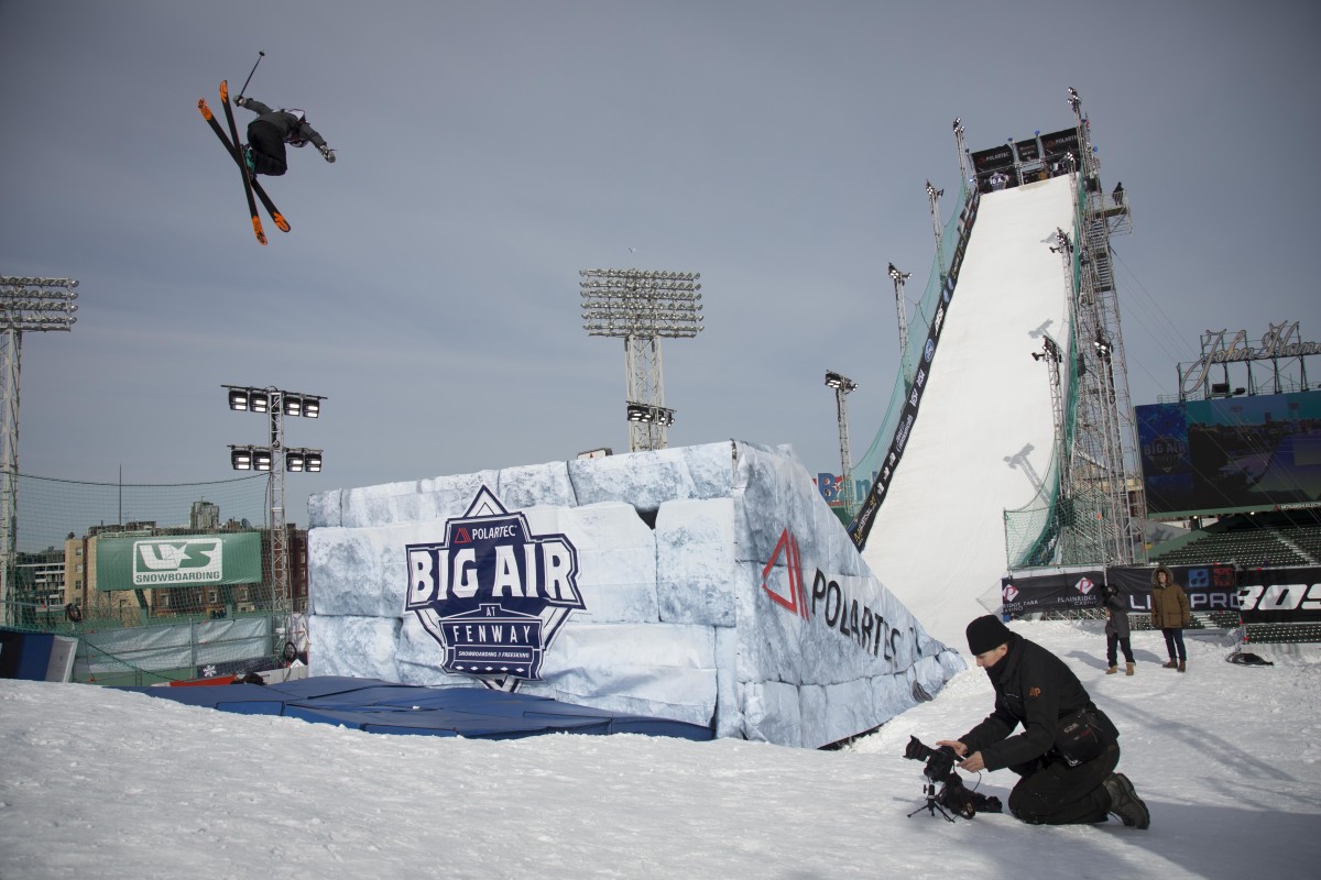With a thin strip of snow on top of multi-story scaffolding structures, Big air leaves little room for error. PHOTO: Kade Krichko