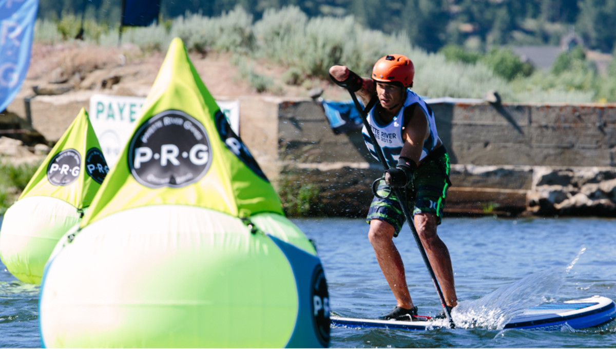 Jonas on his way to not only a win at Payette River Games, but a new career as a SUP racer. Photo: Greg Panas