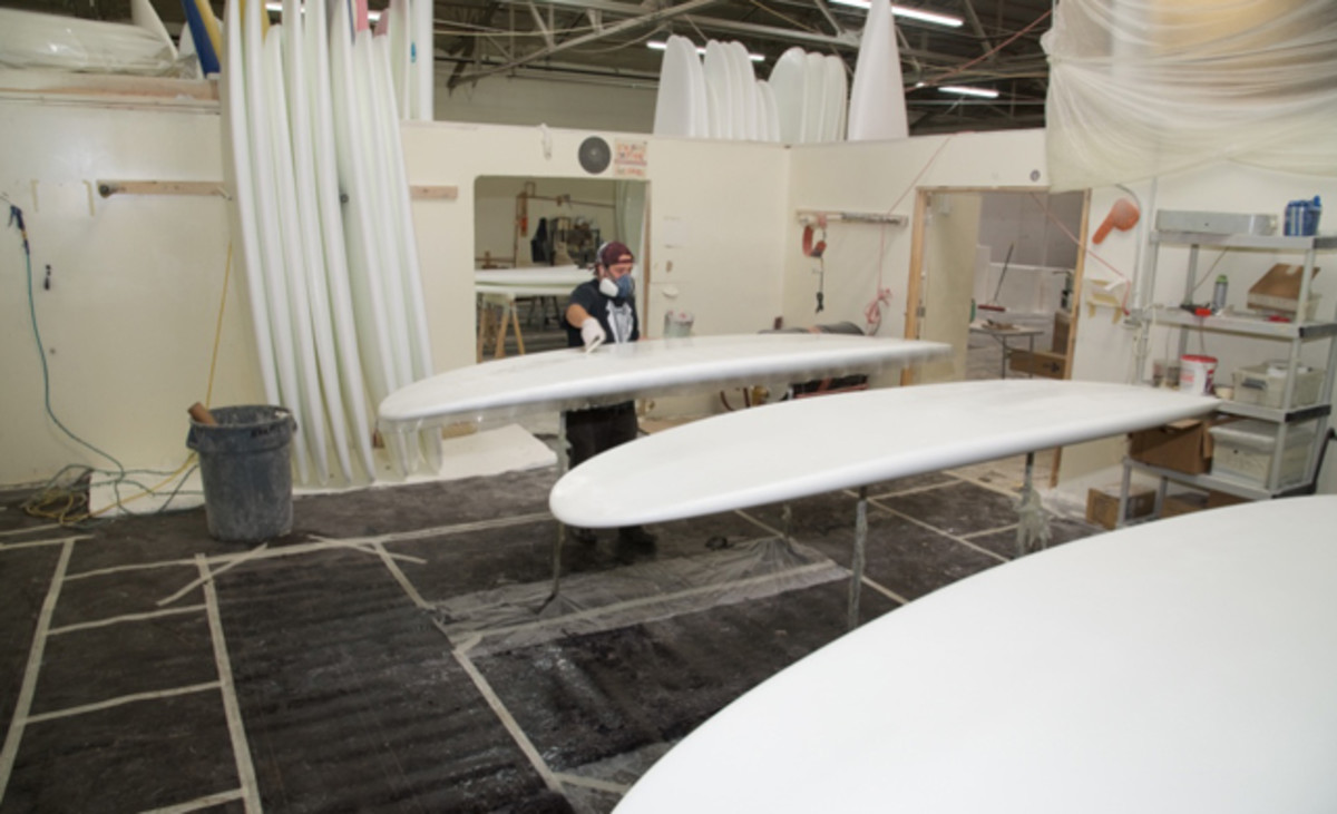 The laminating process at the Glide factory. Courtesy: Glide SUP.