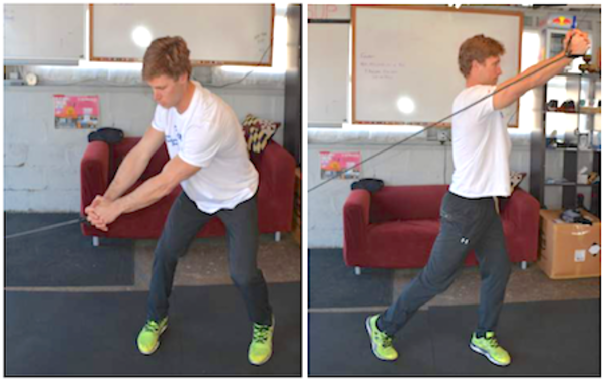 Norman demonstrating the banded low-to-high wood chop. Photo: Capital SUP