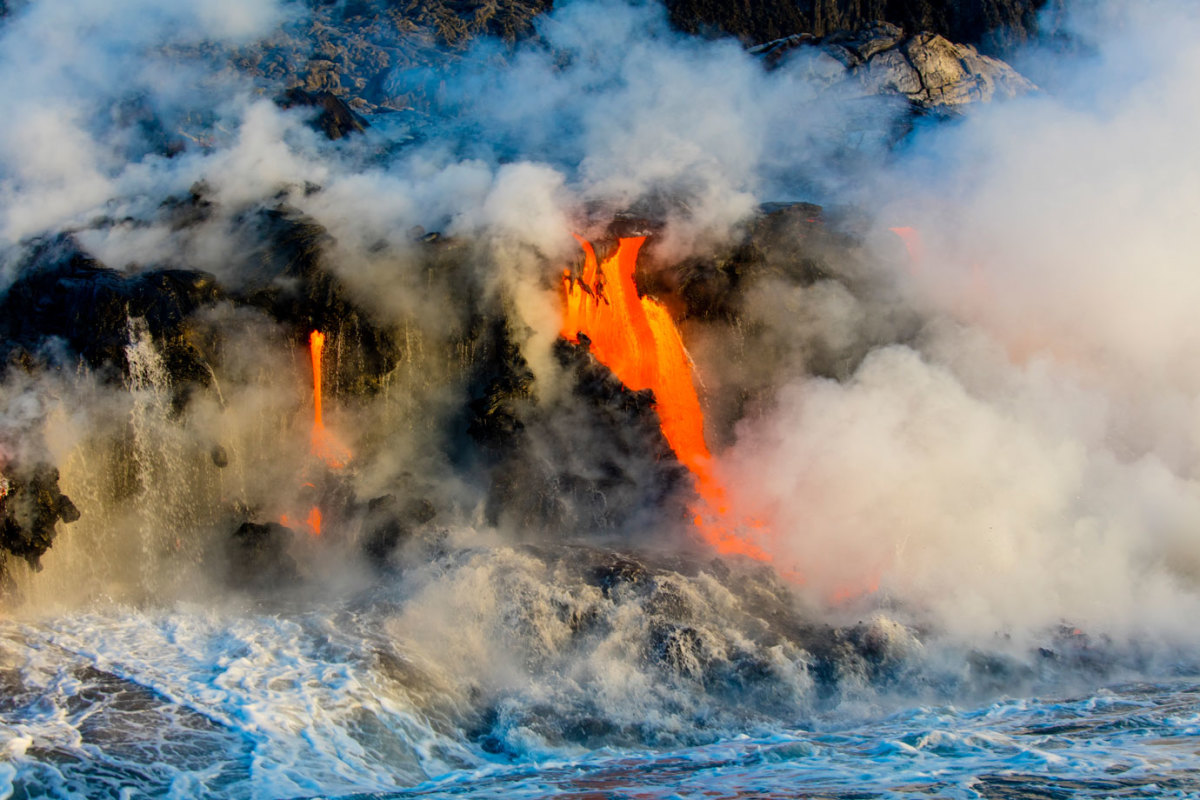 Lava from Kilauea Volcano flowing into ocean