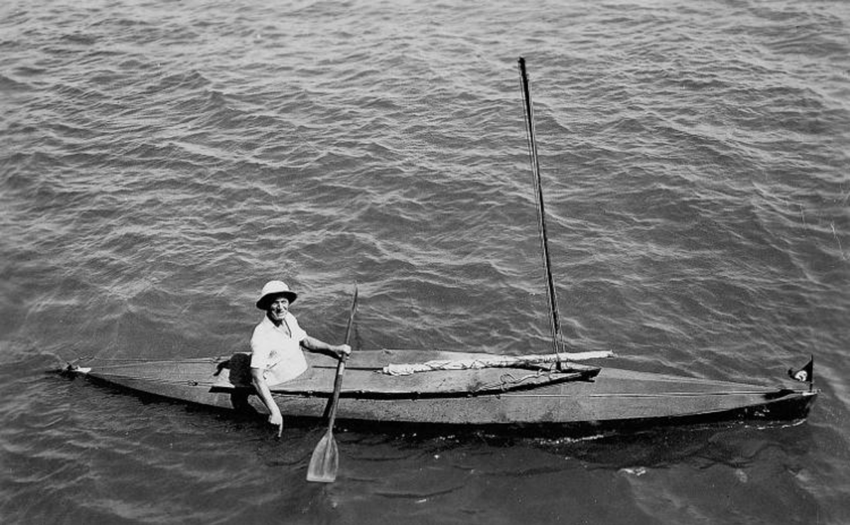 The Inspiration: Oskar Speck in the Folbot he paddled from Germany to Australia in the 1930s. Courtesy Australian Maritime Museum.