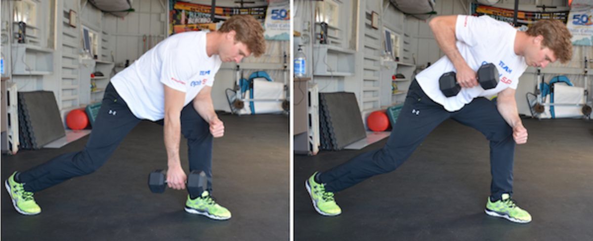 Norman demonstrating a single arm dumbbell row. Photo: Capital SUP