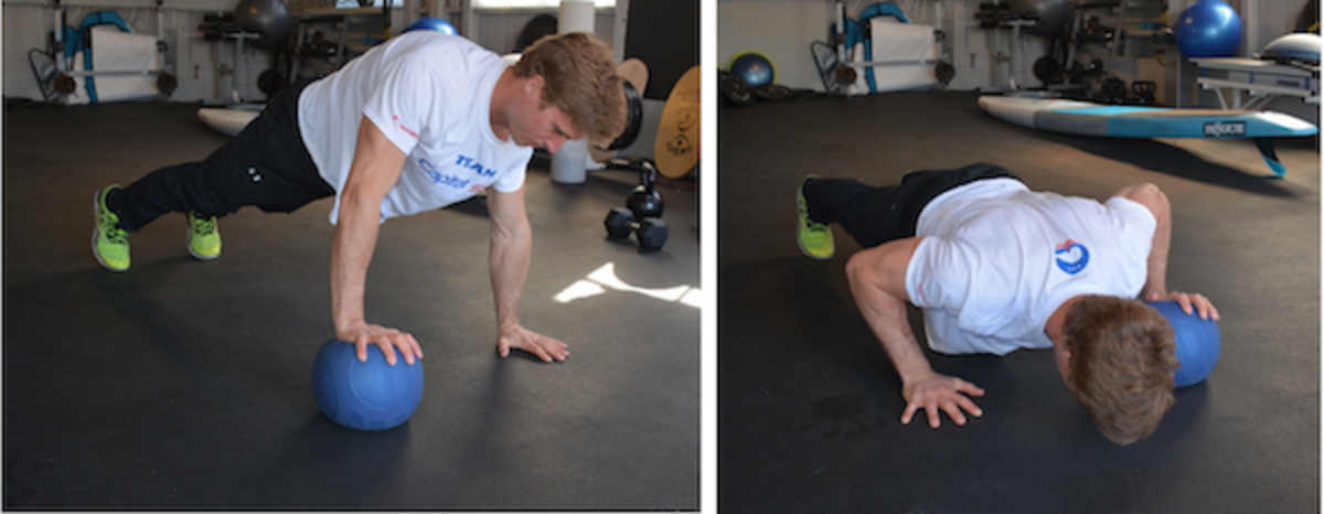 Norman performing a pushup with medicine ball. Photo: Capital SUP