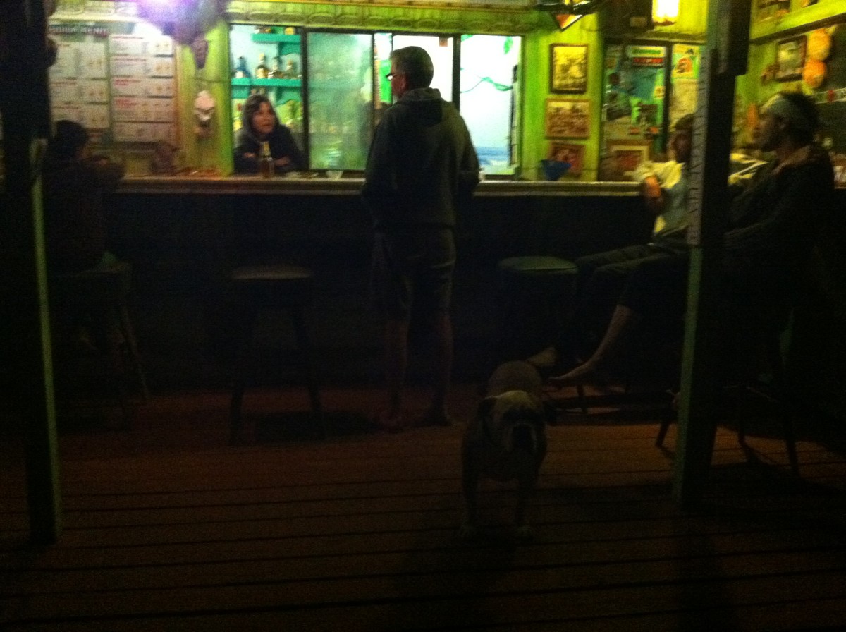 The lighting isn't great but you could make out Lulu the bartender, the family, and Indy. Photo: Courtesy of Cyrus Saatsaz