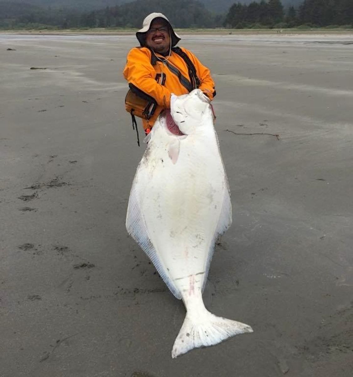 Kayak fisherman Leo Vergara lost a rod and reel but didn't lose this record 124-pound halibut.